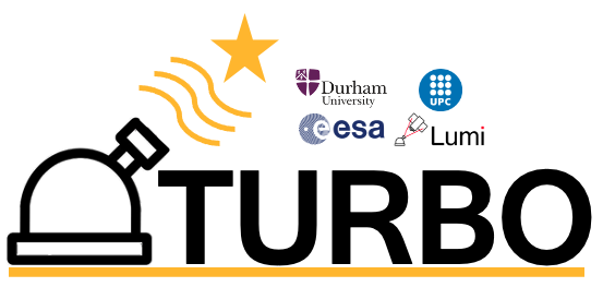 TURBO logo with project partners (Durham University, UPC, ESA, LumiSpace)